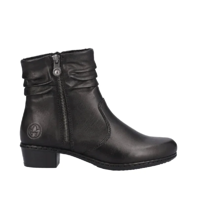 Ankle boots for jeans-Rieker Women's Fabiola 56 Zip Up Ankle Boot Black / Blacked Milled Nappa