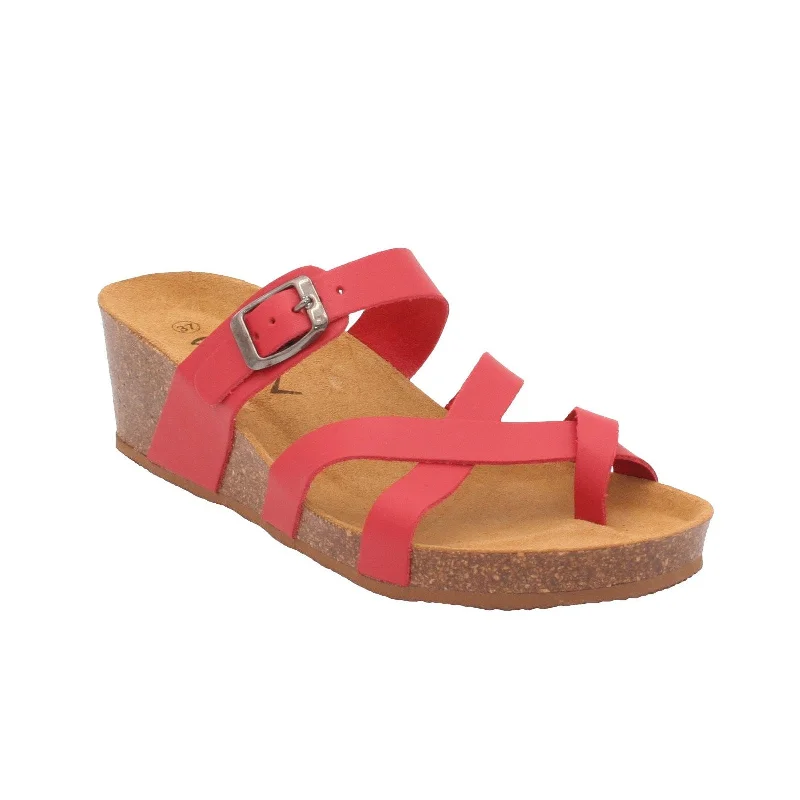 Oxygen Girona Red Leather Adjustable Buckle Strap Mules