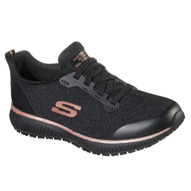 Skechers 77222EC Squad SR Ladies Black and Rose Gold Slip On Trainers