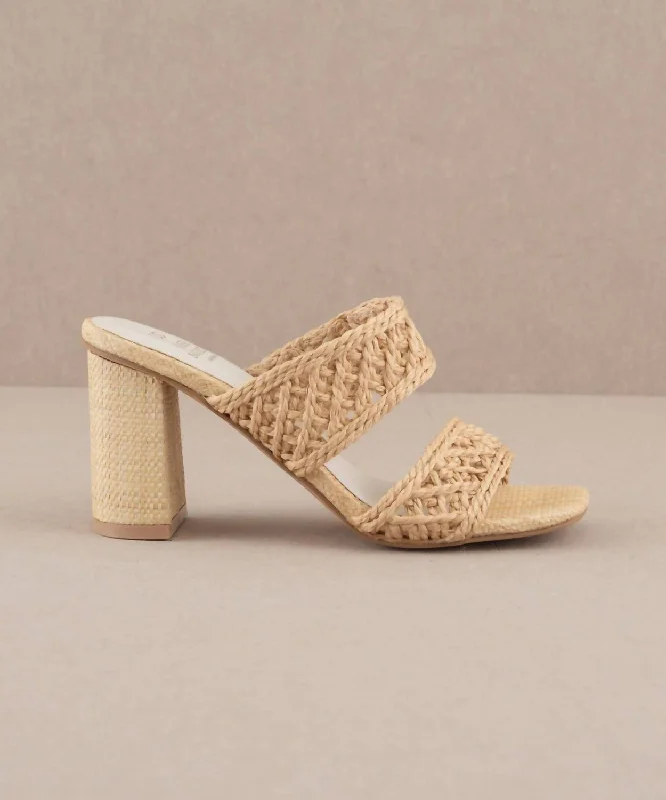 Heeled sandals with rugged charmThe Barbara Woven Double Band Heel In Natural