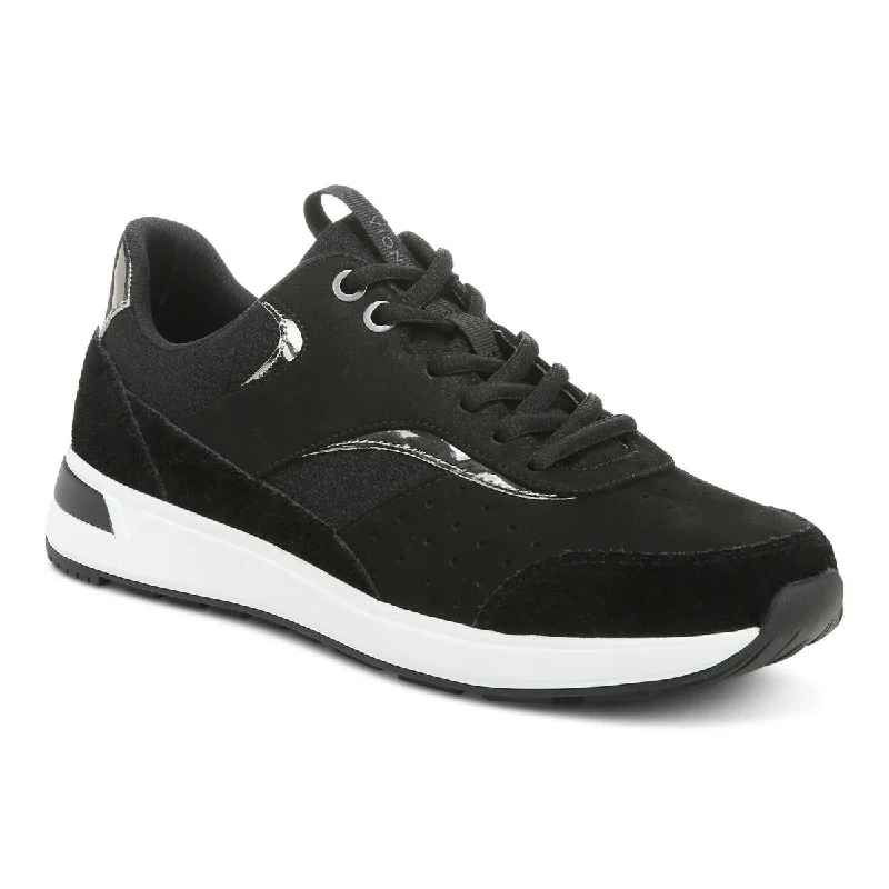 Vionic Nova Ladies Black Leather & Textile Lace Up Trainers