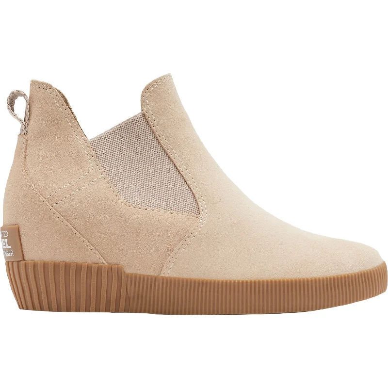 Booties with stylish solesWomen's Sorel Out 'N About Slip-On Wedge Natural Tan Suede