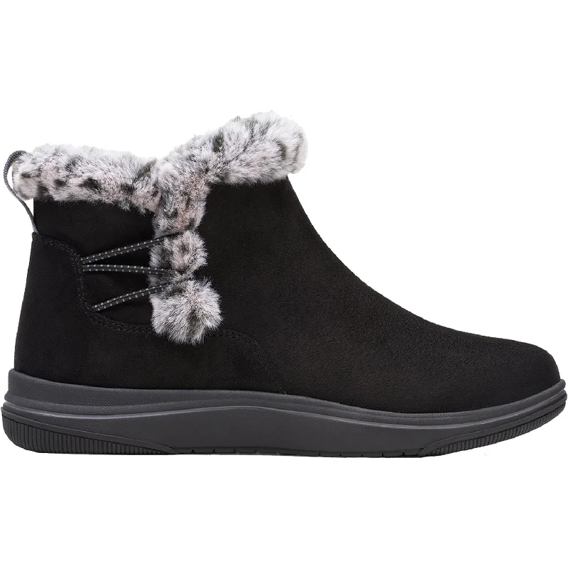 Booties for cozy relaxationWomen's Clarks Cloudsteppers Breeze Fur Black Fabric