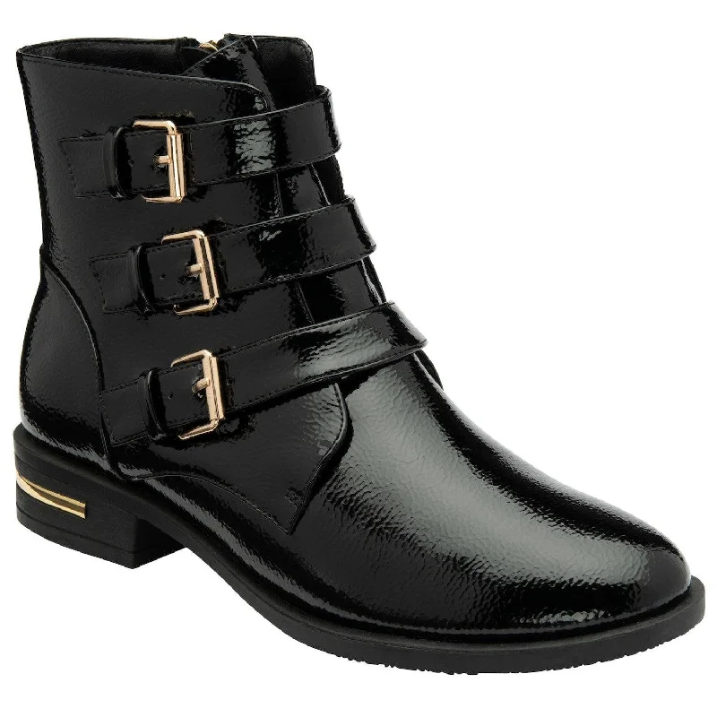 Ankle boots for pet shops-Lotus Valencia Ladies Black Patent Side Zip Ankle Boots