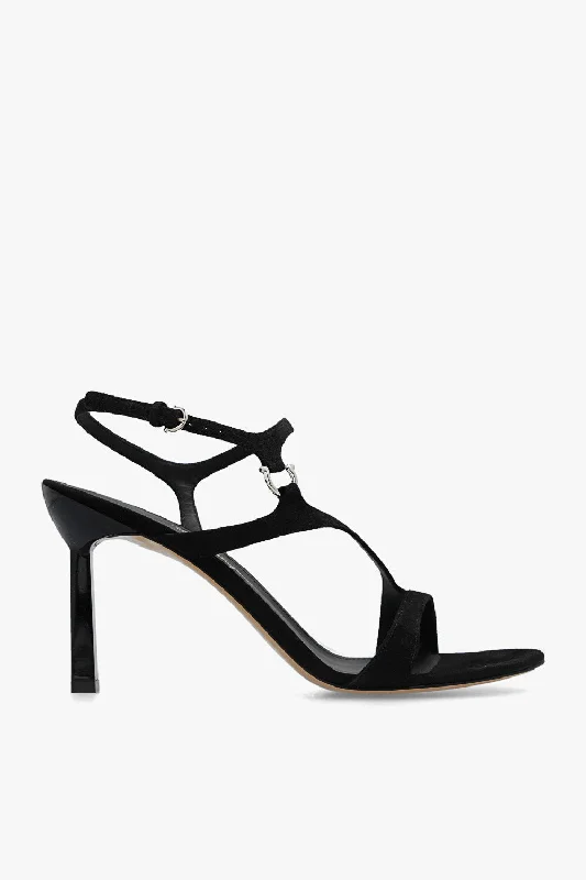 Heeled sandals with hiking soleSalvatore Ferragamo New Jille Black Suede Leather Heeled Shoes