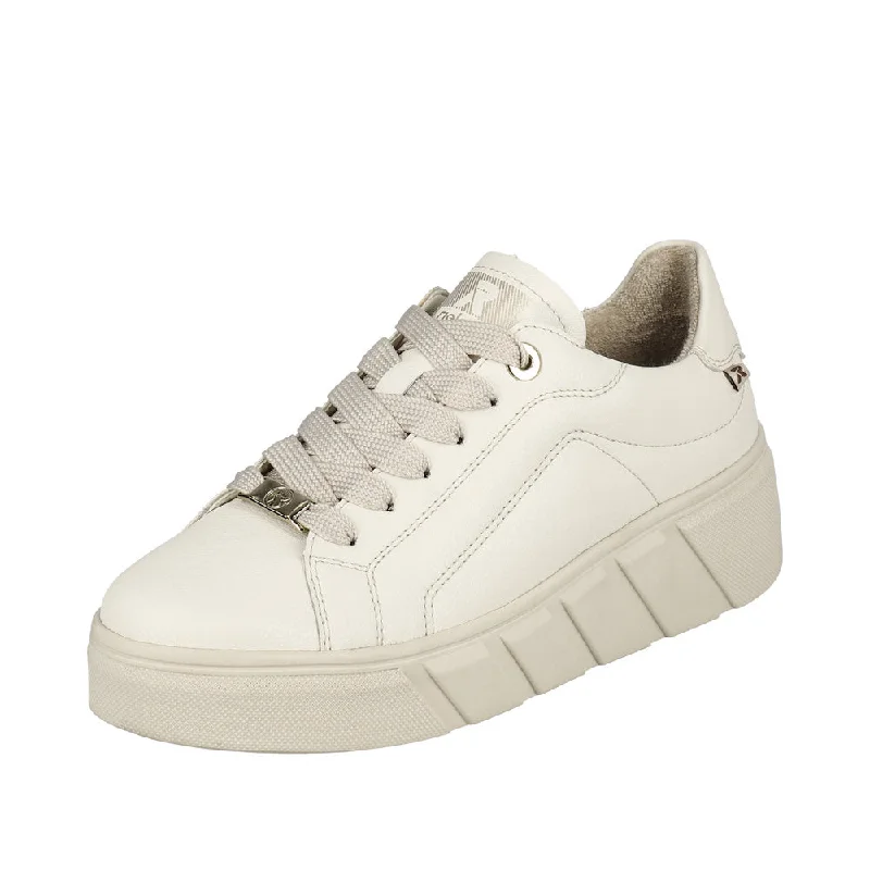 Rieker W0503-80  Ladies Off White Leather Lace Up Trainers