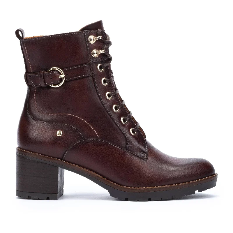 Ankle boots for adventures-Pikolinos Llanes W7H-8510 Ladies Caoba Brown Leather Zip & Lace Ankle Boots