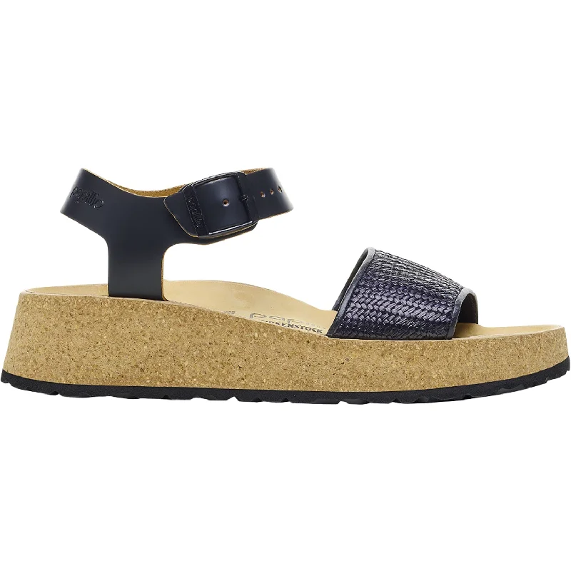 Sandals for relaxed fashion-Women's Birkenstock Papillio Glenda Black/Raffia Leather