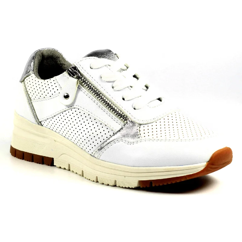 Lunar Verona II DLB016 Ladies White Textile Zip & Lace Trainers