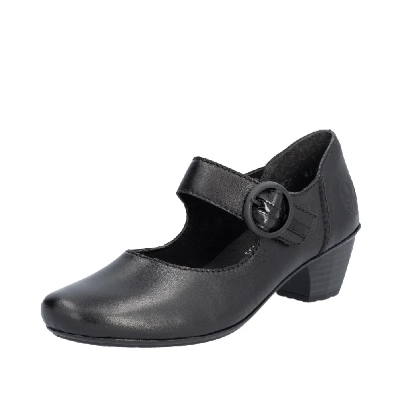 Rieker 41756-00 Ladies Black Leather Buckle Heels