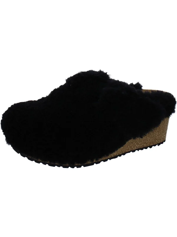 FANNY TEADY Womens Shearling Slip On Wedge Heels