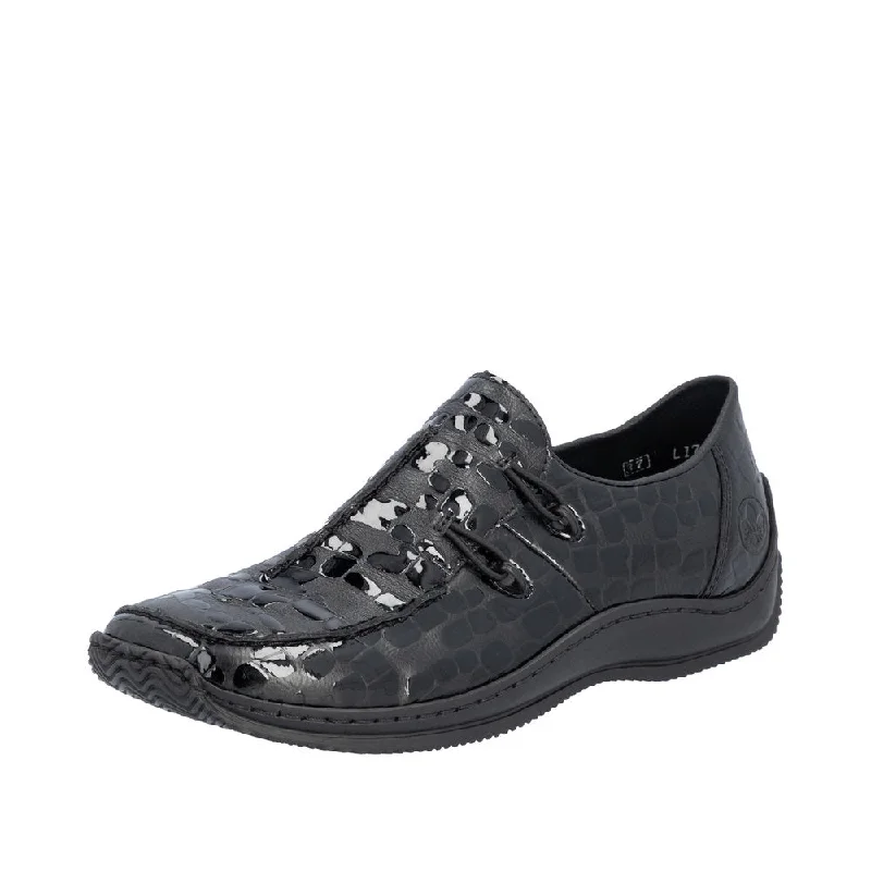 Rieker L1751-02 Ladies Black Leather Elasticated Slip On Shoes