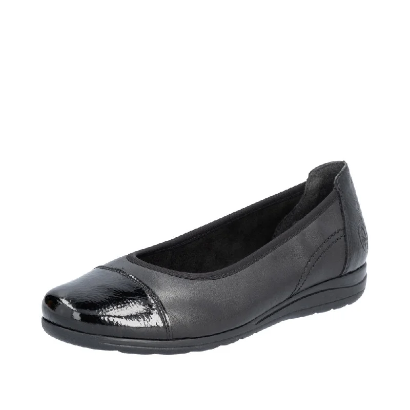 Rieker L9351-00 Ladies Black Leather Slip On Shoes