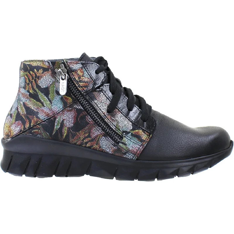 Booties with stylish paddingWomen's Naot Polaris Soft Black/Dark Floral/Black Luster Leather