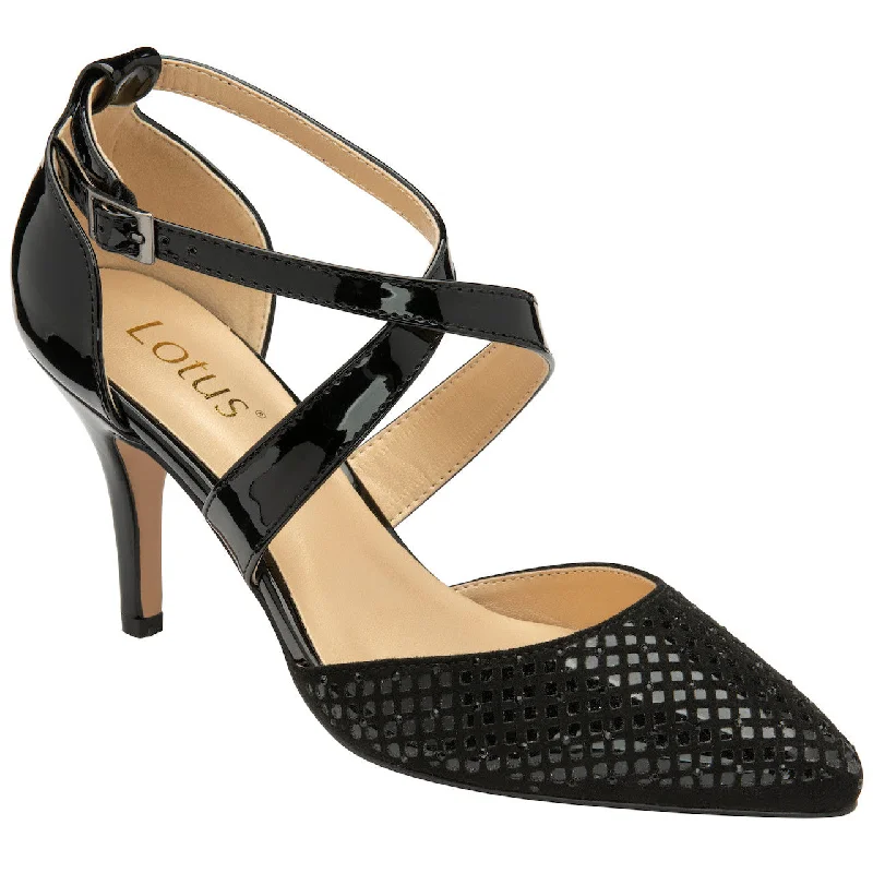 Lotus Sophia Ladies Black/Diamante Textile  Heels