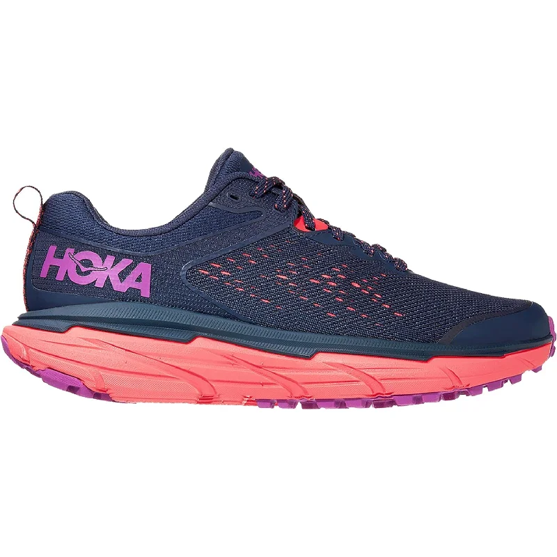 Athletic shoes with extra support-Women's Hoka Challenger ATR 6 Black Iris/Hot Coral Mesh