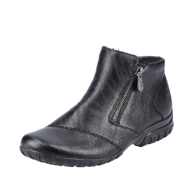 Ankle boots for cold climates-Rieker L4663-01 Ladies Wide Black Side Zip Ankle Boots