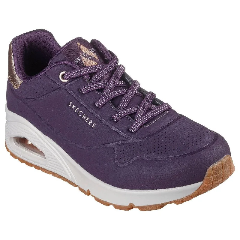 Skechers 155196 Uno - Shimmer Away Ladies Dark Purple Lace Up Trainers