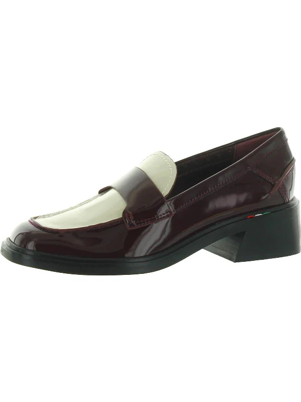 Gabriella Womens Patent Leather Square Toe Loafer Heels