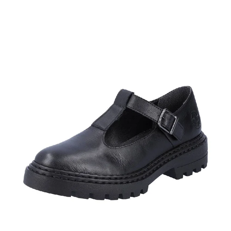 Rieker Z9664-00 Ladies Black Leather Buckle Shoes