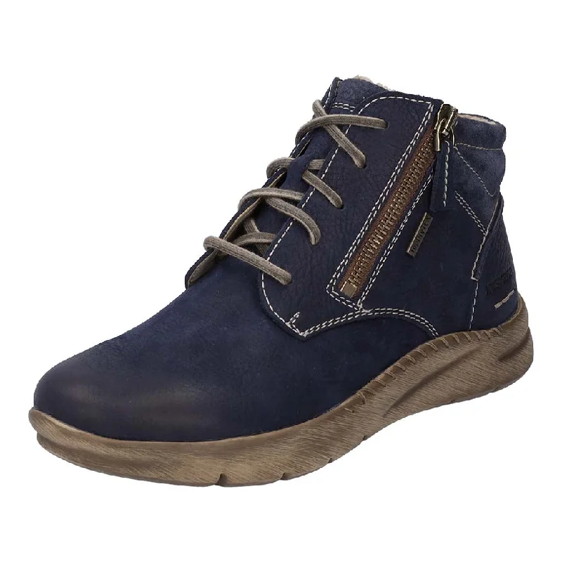 Ankle boots for work-Josef Seibel 91752 Conny 52 Ladies Ocean Navy Nubuck Waterproof Arch Support Zip & Lace Ankle Boots