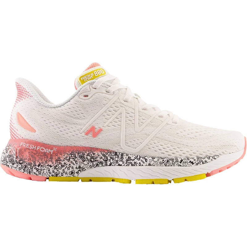 Athletic shoes for sweaty workouts-Women's New Balance W880R13 Fresh Foam X White/Grapefruit Mesh