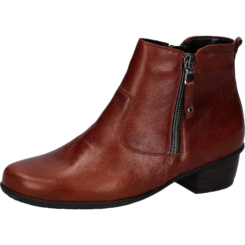 Ankle boots for cabins-Waldlaufer 967803 124 082 Haifi Ladies Brown Leather Twin Zip Ankle Boots