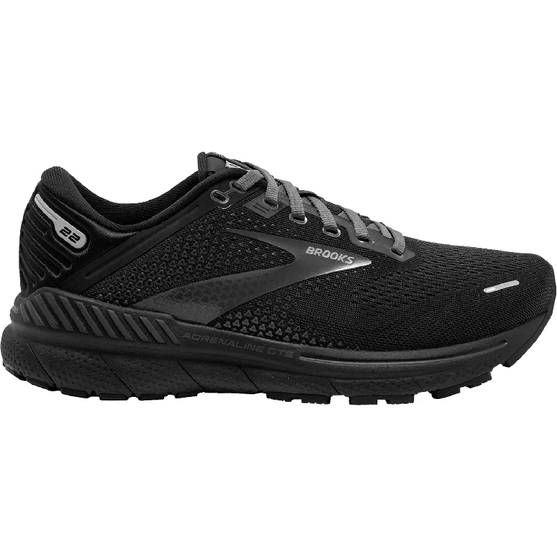 Athletic shoes with reflective heels-Women's Brooks Adrenaline GTS 22 Black/Black/Ebony Mesh