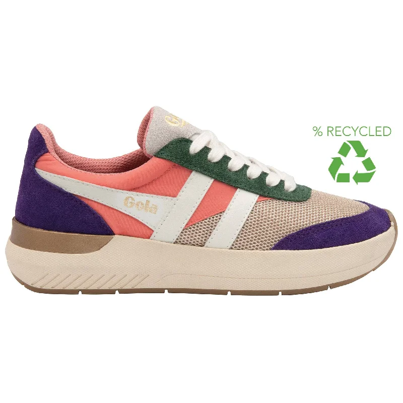 Gola Raven Ladies Wheat/Coral Pink/Royal Purple Leather & Textile Lace Up Trainers